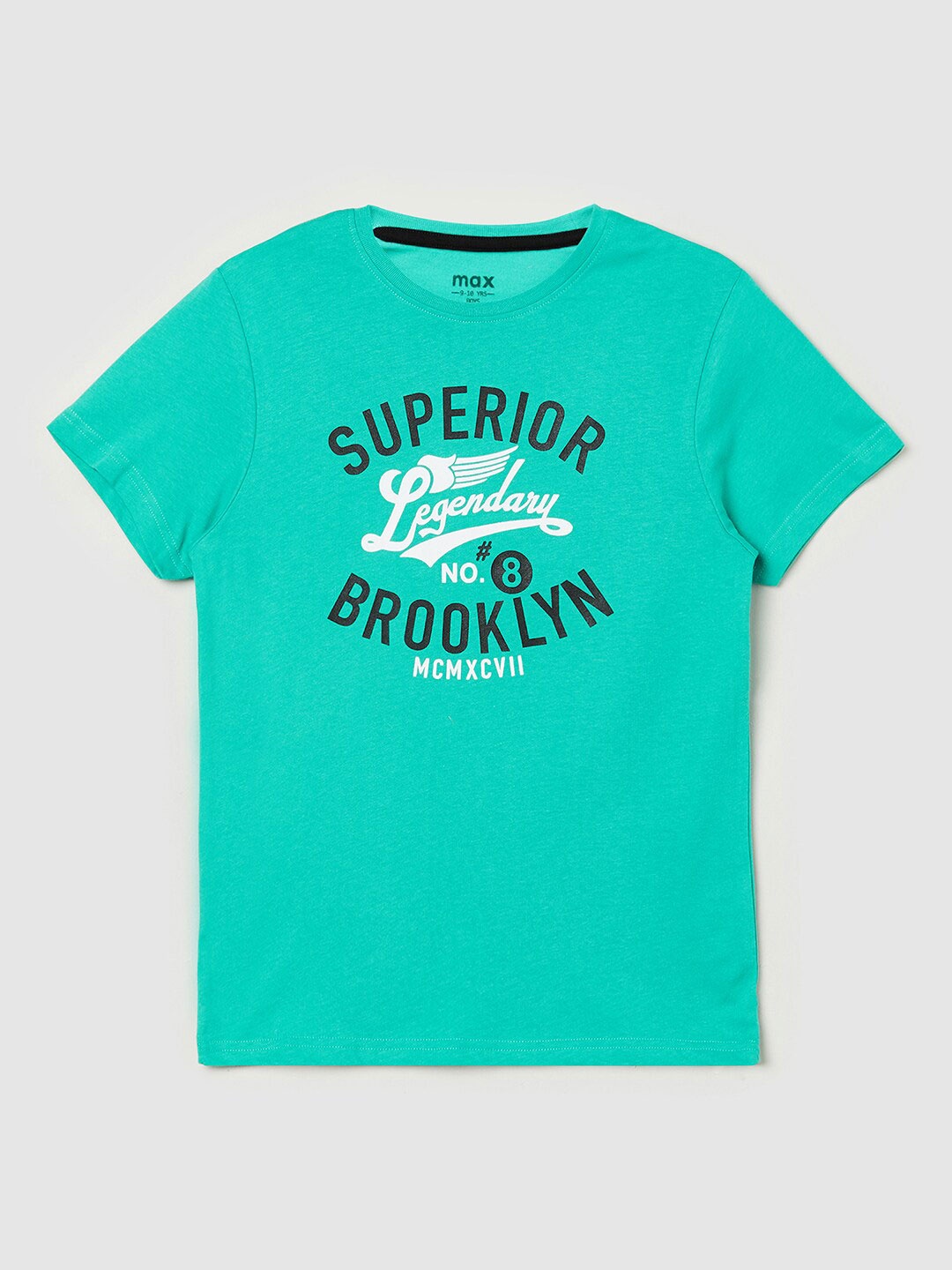 

max Boys Green Typography Printed T-shirt