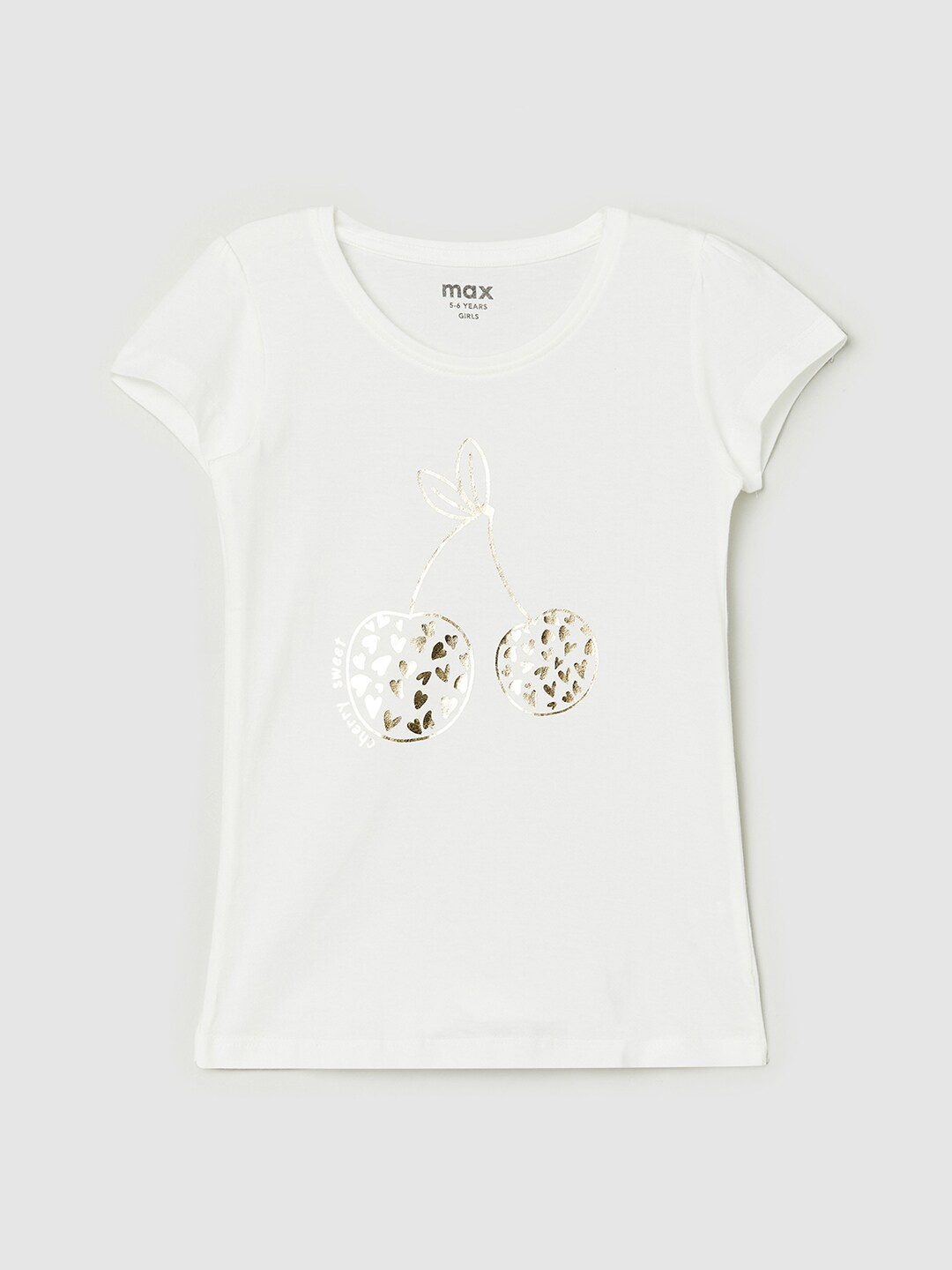 

max Girls Cream-Coloured Printed T-shirt