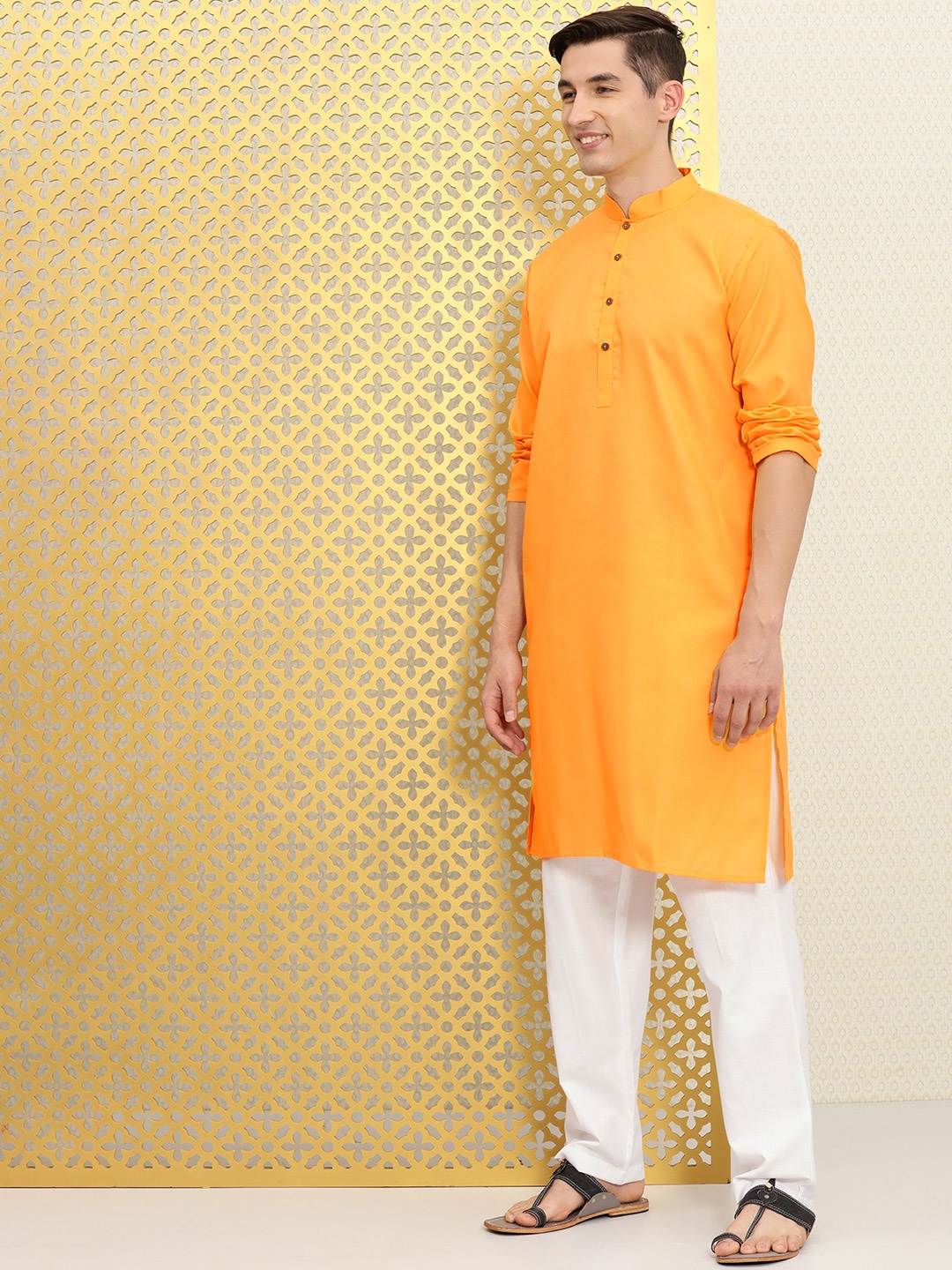 

Ode by House of Pataudi Men Mustard Yellow Kurta with Pyjamas