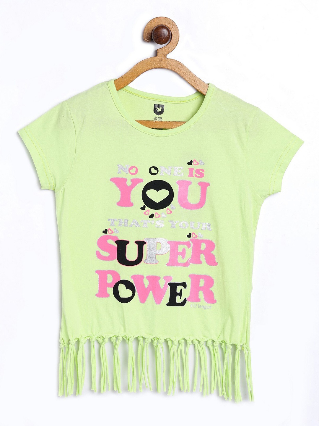 

612League Lime Green Printed Fringed Top