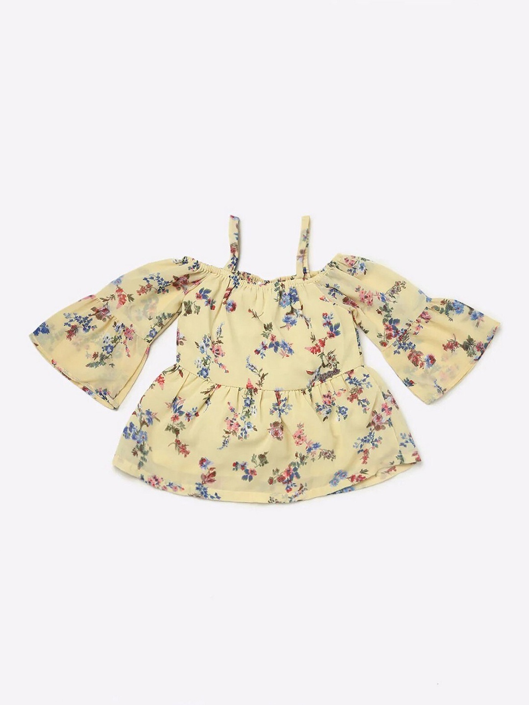 

612League Yellow Floral Print Peplum Top