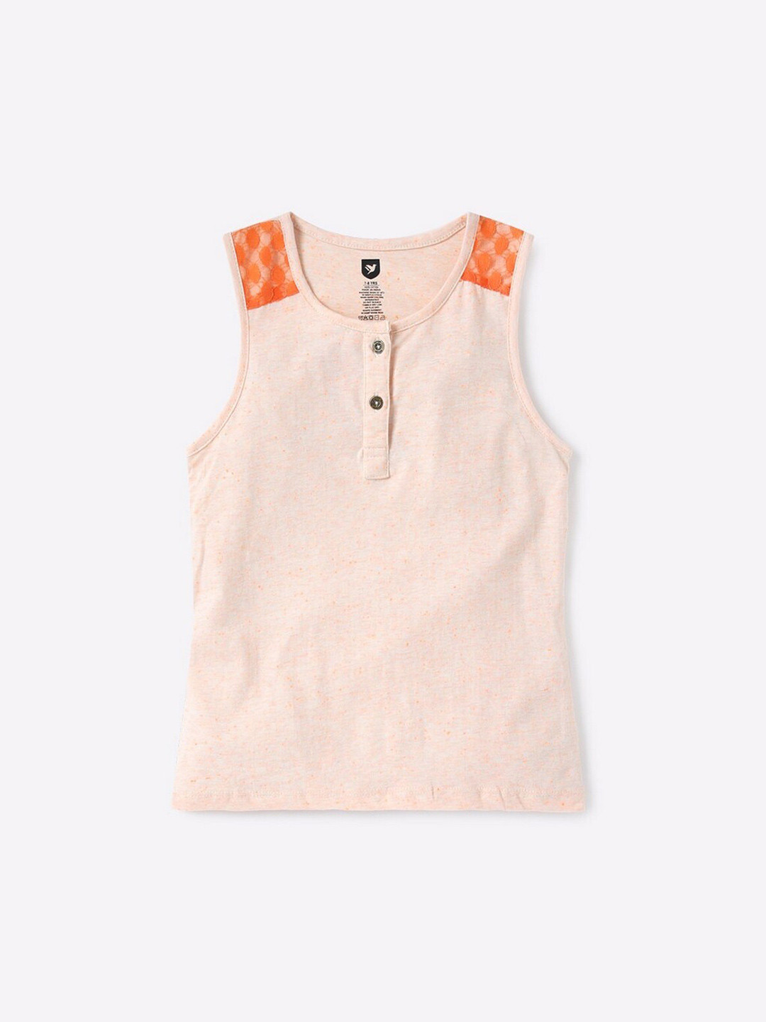 

612League Girls Peach-Coloured Pure Cotton Top