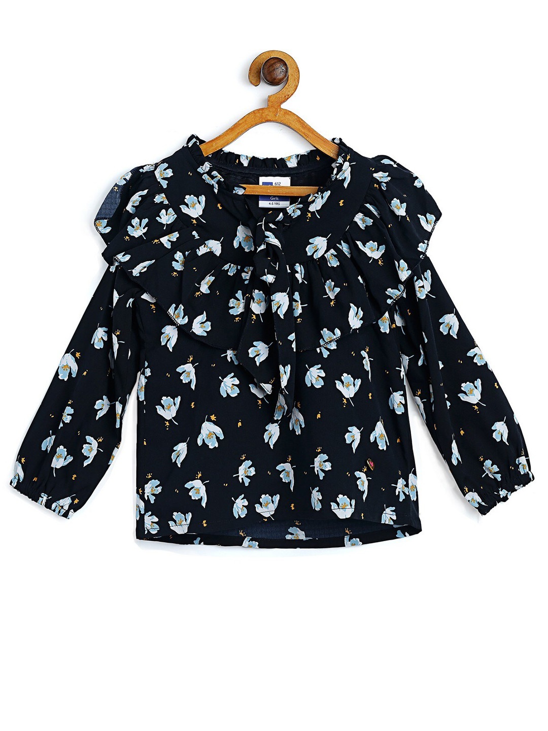 

612League Blue & White Floral Print Top