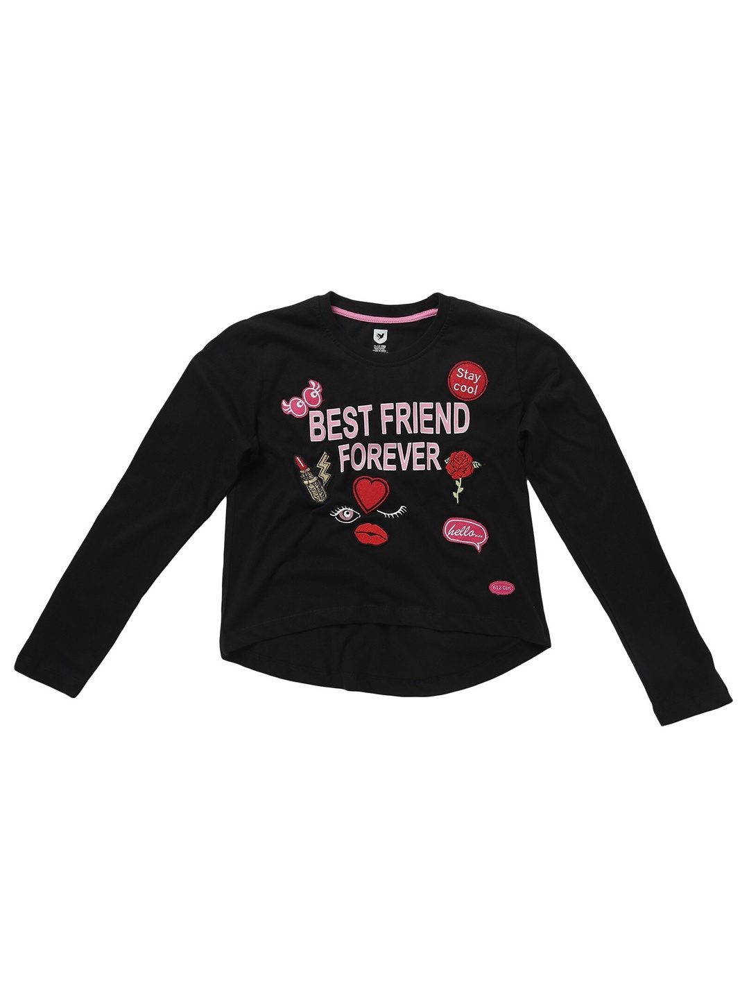 

612League Black Print Applique High-Low Top