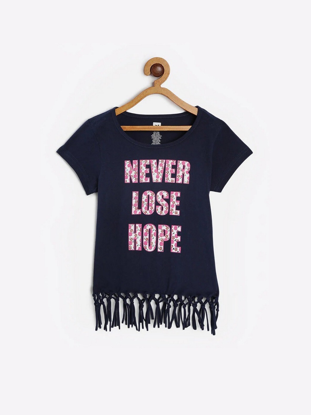 

612League Girls Navy Blue Typography Print Top