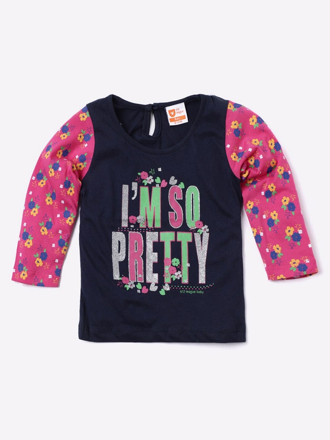 

612League Girls Blue & Pink Print Top