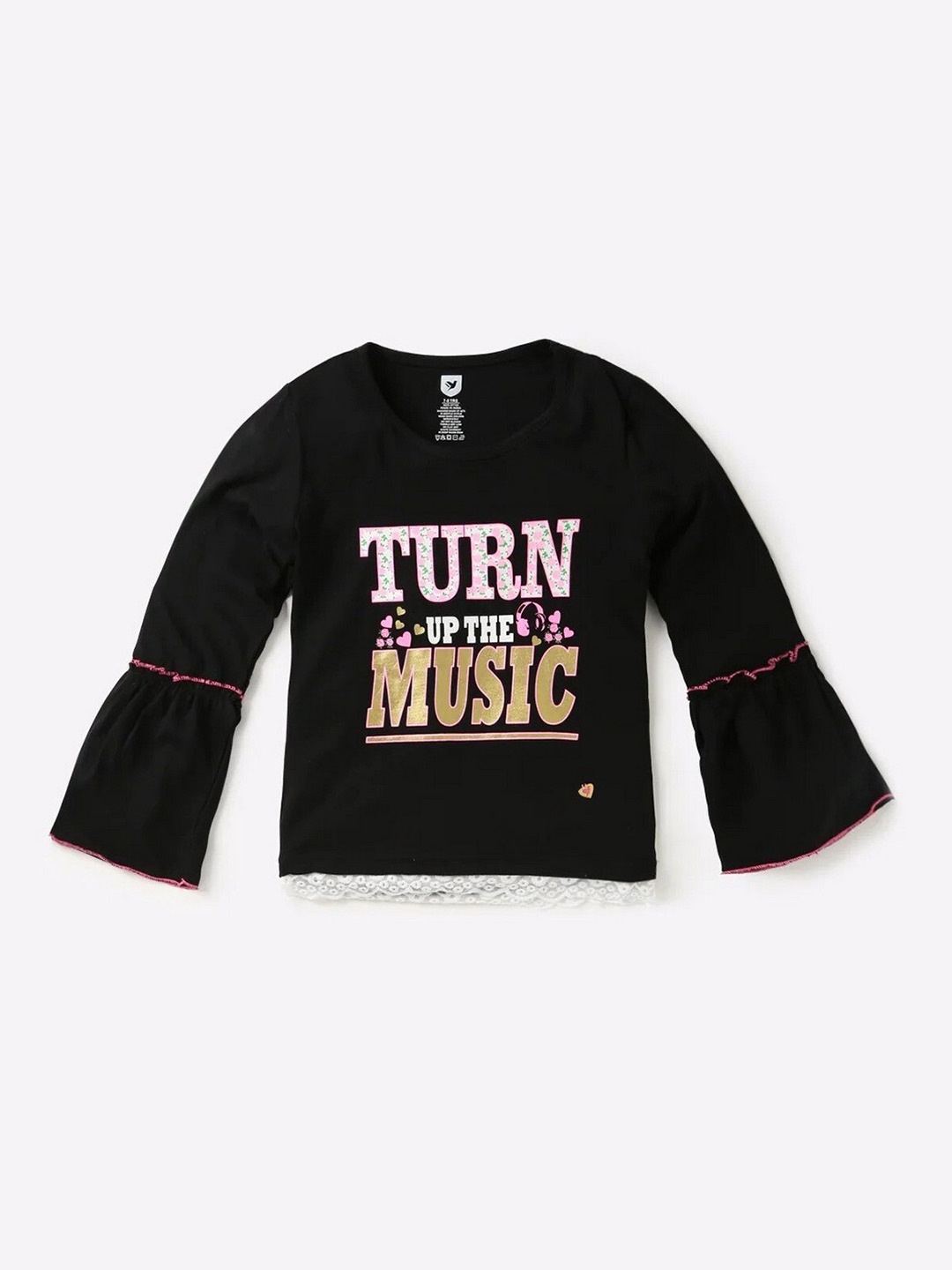 

612League Girls Black Printed Cotton Top