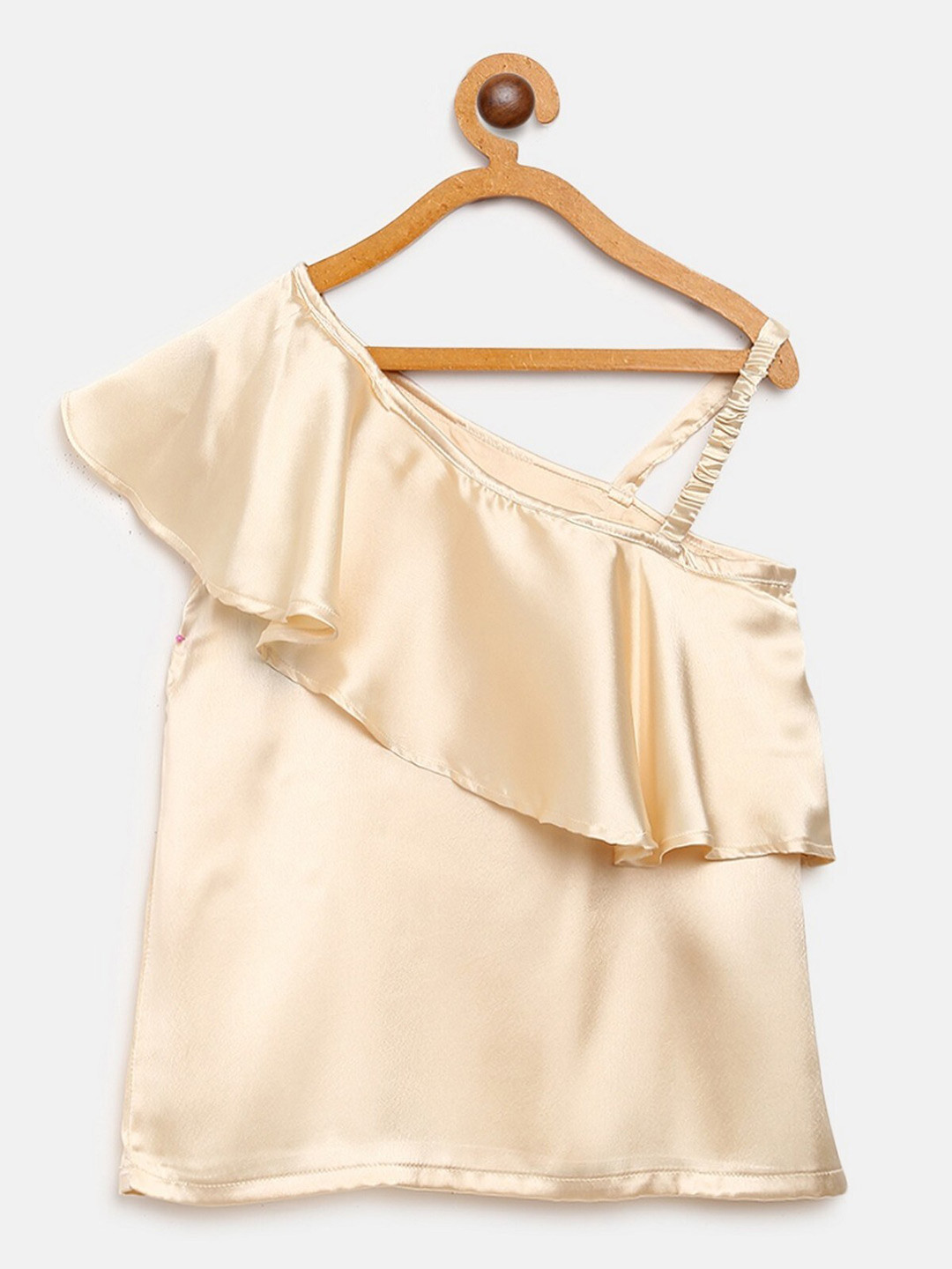 

612League Girls Beige Solid One Shoulder Top