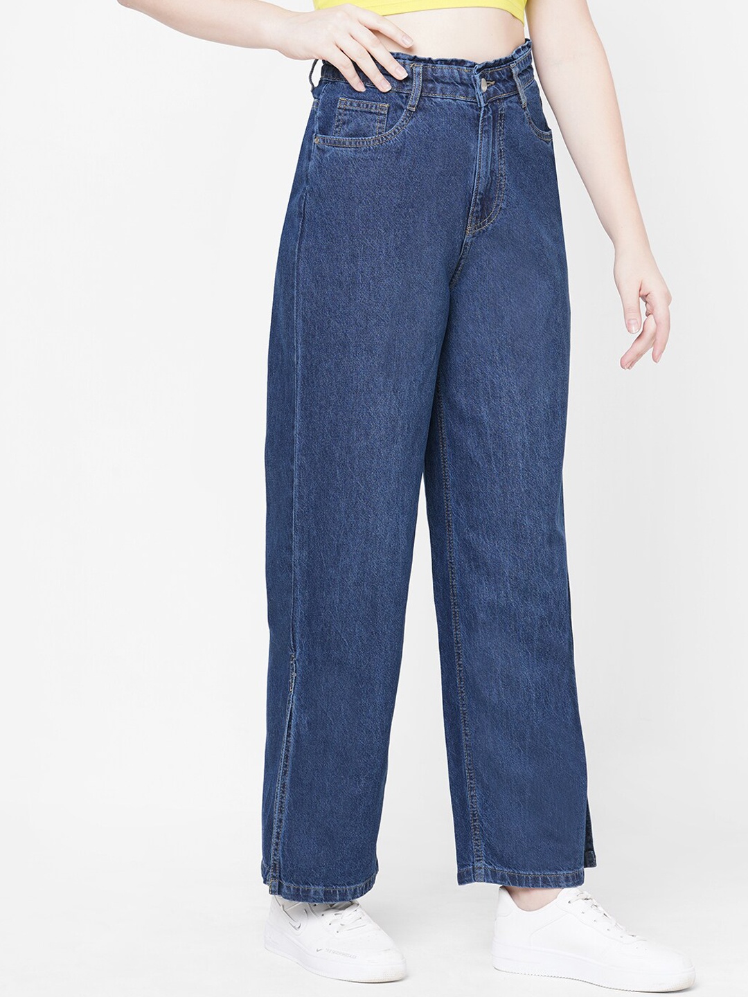 

Kraus Jeans Women Blue Wide Leg High-Rise Cotton Jeans