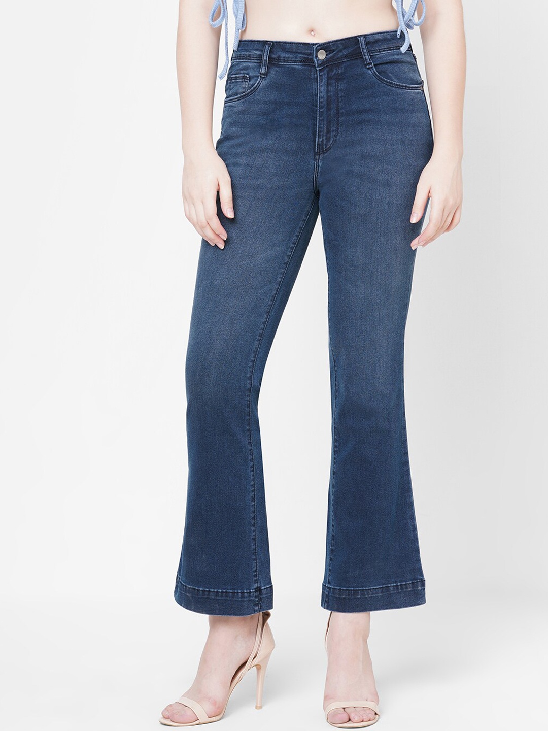 

Kraus Jeans Women Blue Flared High-Rise Light Fade Jeans