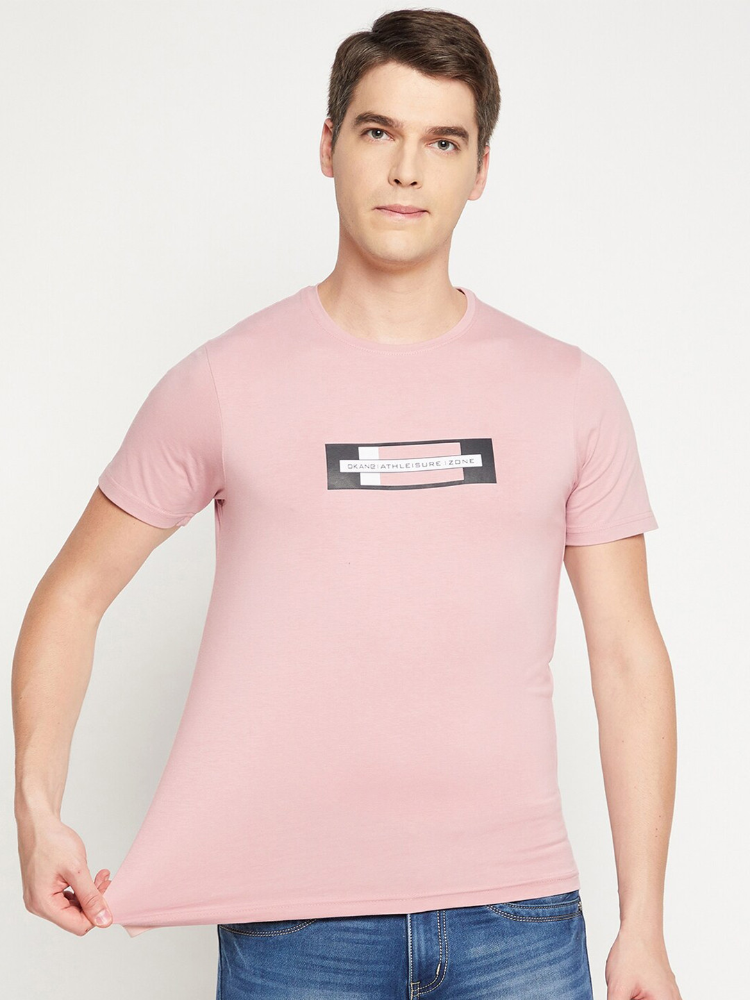 

Okane Men Pink Printed T-shirt