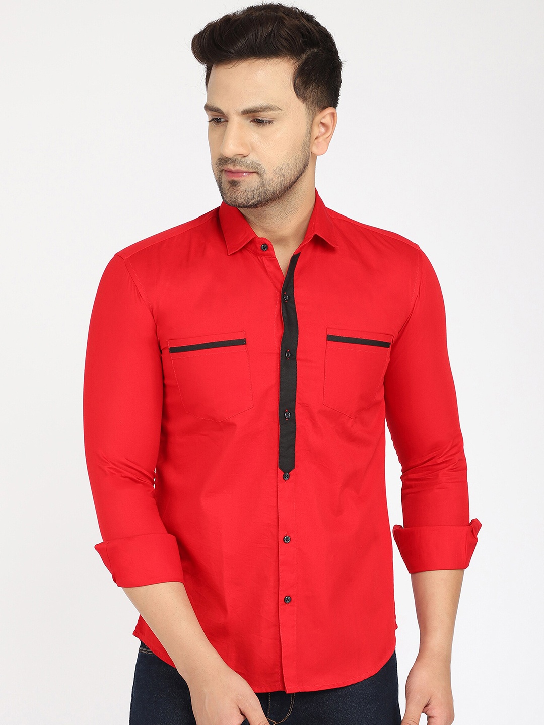 

Zombom Men Red Standard Casual Shirt