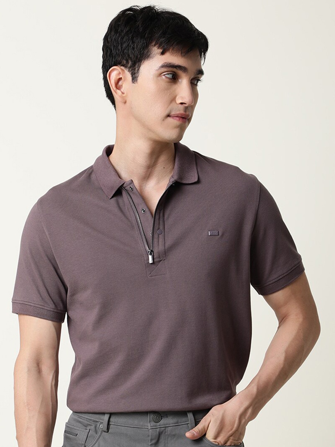 

RARE RABBIT Men Purple Polo Collar Slim Fit T-shirt