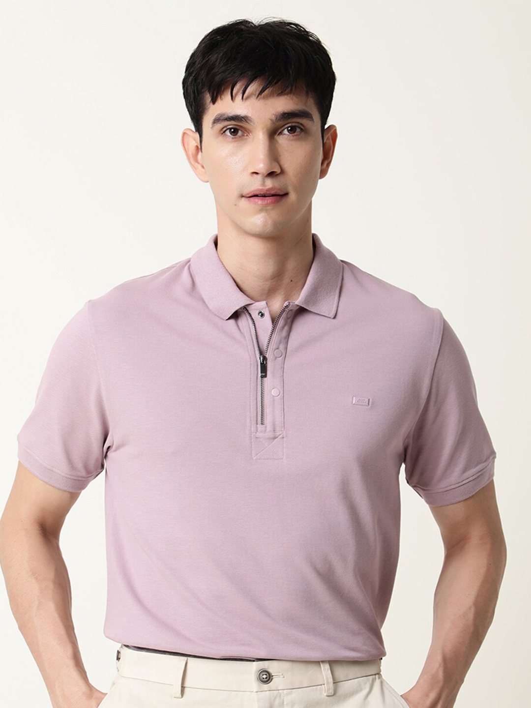 

RARE RABBIT Men Rings-4 Slim Fit Solid Polo Collar T-Shirt, Pink