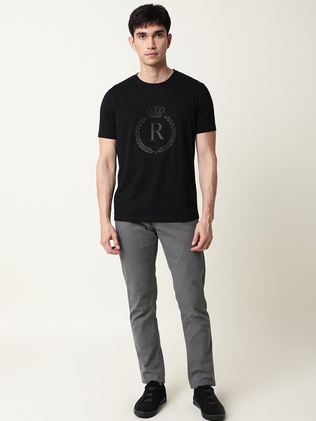 

RARE RABBIT Men Rings-4 Slim Fit Solid Polo Collar T-Shirt, Black