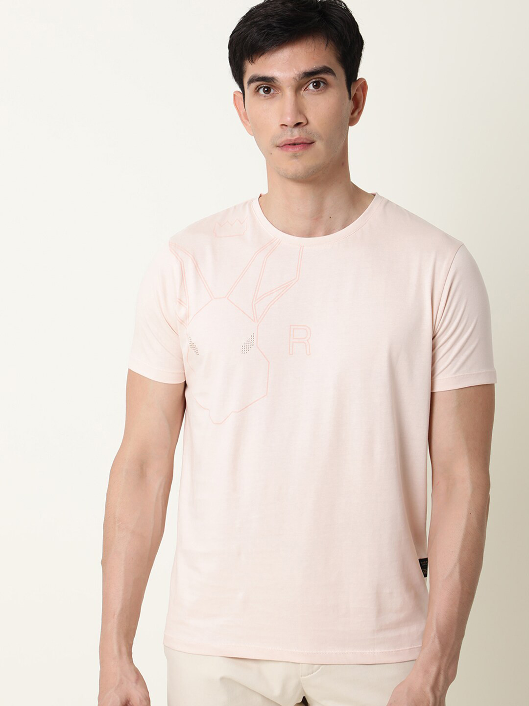 

RARE RABBIT Men Alure Typhography Printed Colouslim Fit T-Shirt, Peach