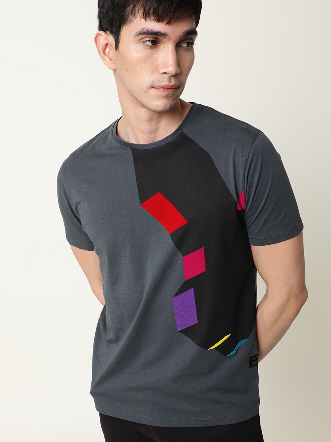 

RARE RABBIT Men Moka Printed Slim Fit T-Shirt, Olive