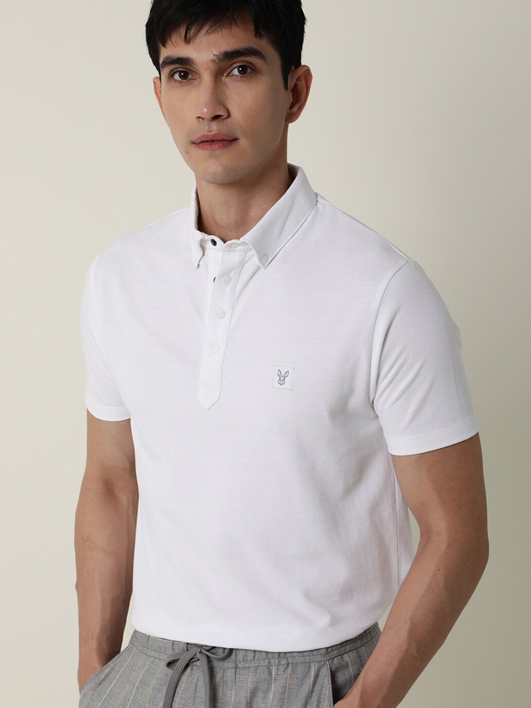 

RARE RABBIT Men Casso Polo Collar Slim Fit T-Shirt, White