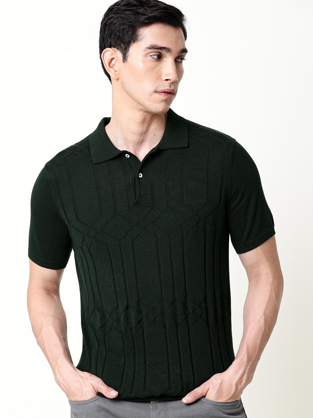 

RARE RABBIT Men Link Polo Collar Slim Fit T-Shirt, Olive