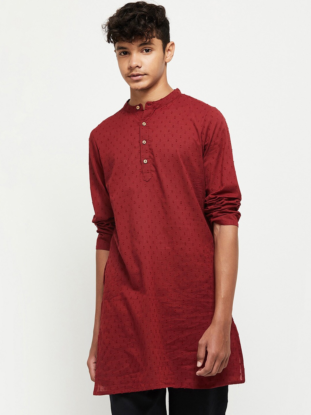 

max Boys Burgundy Geometric Thread Work Embroidered Kurta