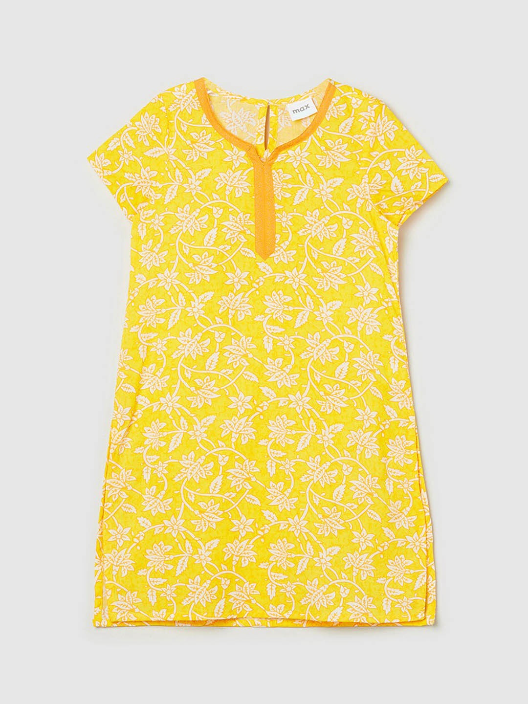 

max Girls Yellow & White Floral Printed Keyhole Neck Kurta