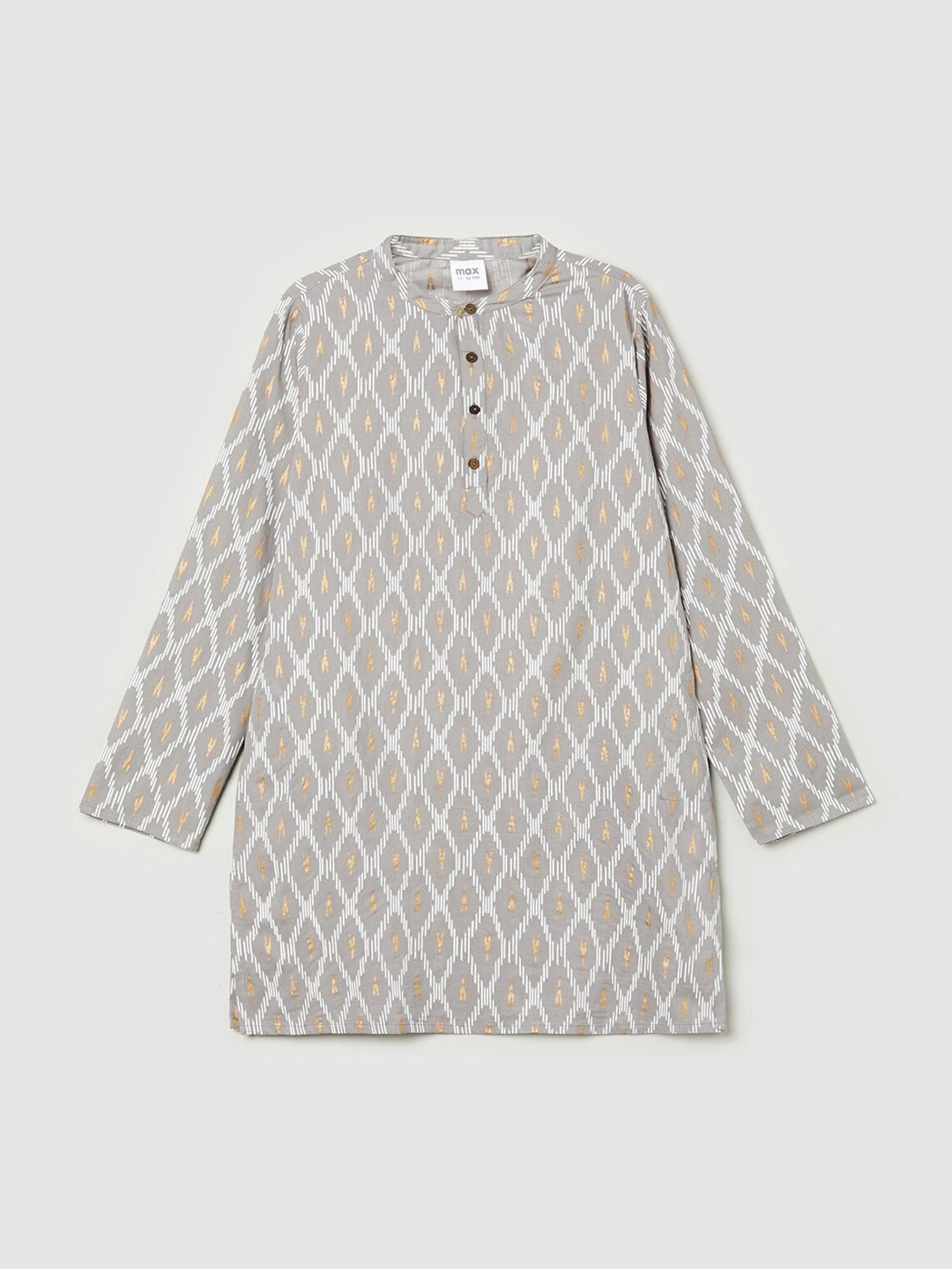 

max Boys Grey & White Geometric Printed Cotton Kurta