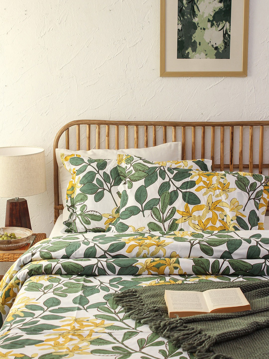 

House This Green & Yellow Floral AC Room 110 GSM Single Bed Dohar