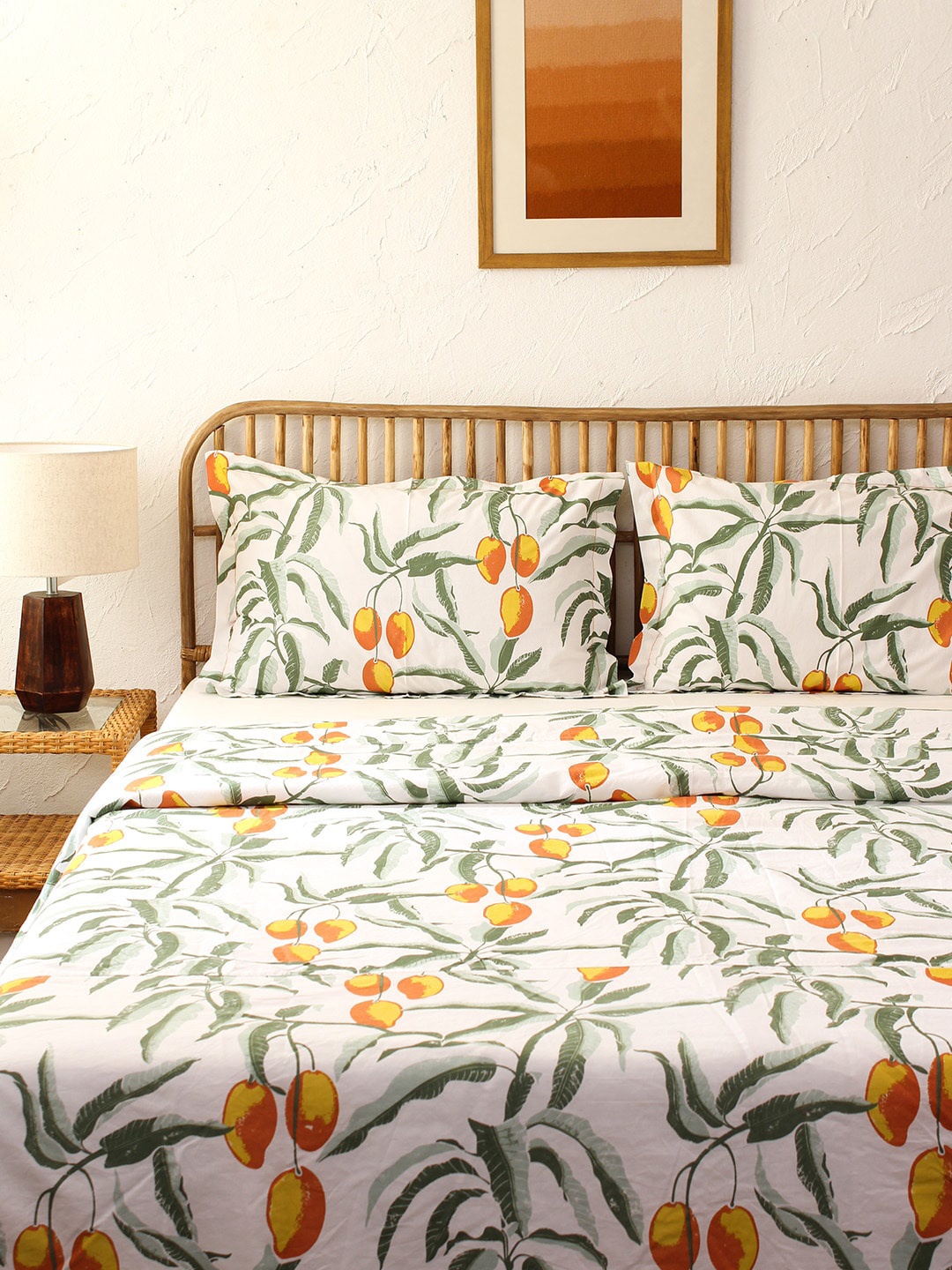 

House This White & Orange Floral AC Room 110 GSM Double Bed Dohar