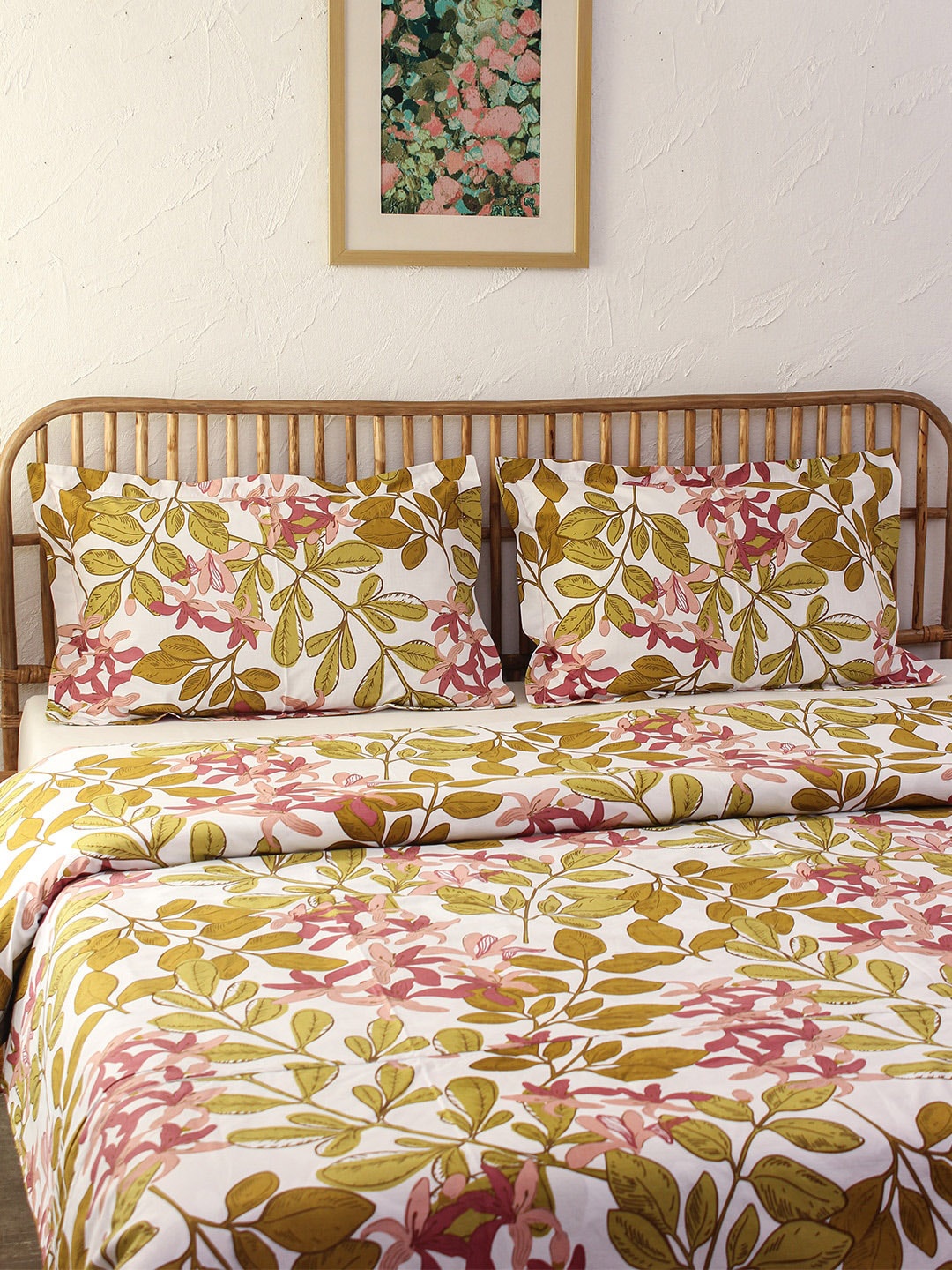 

House This Pink & Olive Green Floral AC Room 110 GSM Single Bed Dohar