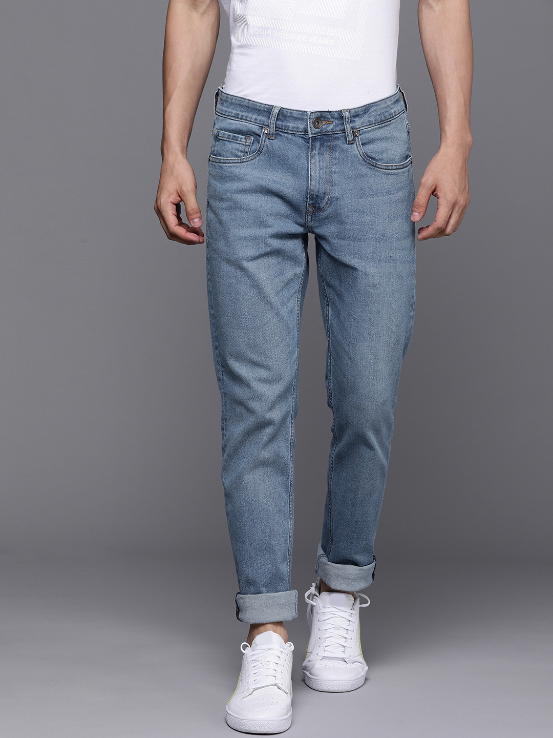 

Louis Philippe Jeans Men Blue Matt Slim Fit Low-Rise Clean Look Stretchable Jeans