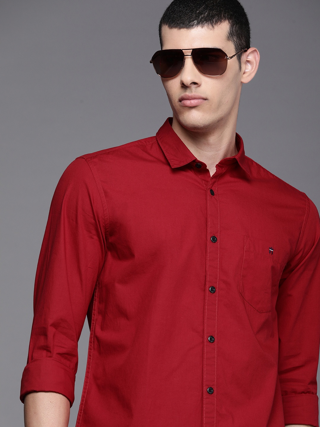 

Louis Philippe Jeans Men Red Super Slim Fit Pure Cotton Casual Shirt