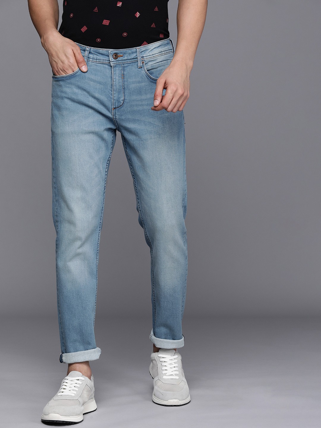

Louis Philippe Jeans Men Blue Slim Fit Low-Rise Heavy Fade Stretchable Jeans