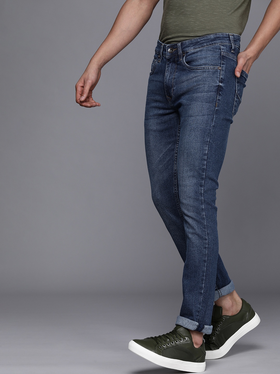 

Louis Philippe Jeans Men Slim Fit Low-Rise Light Fade Stretchable Jeans, Navy blue
