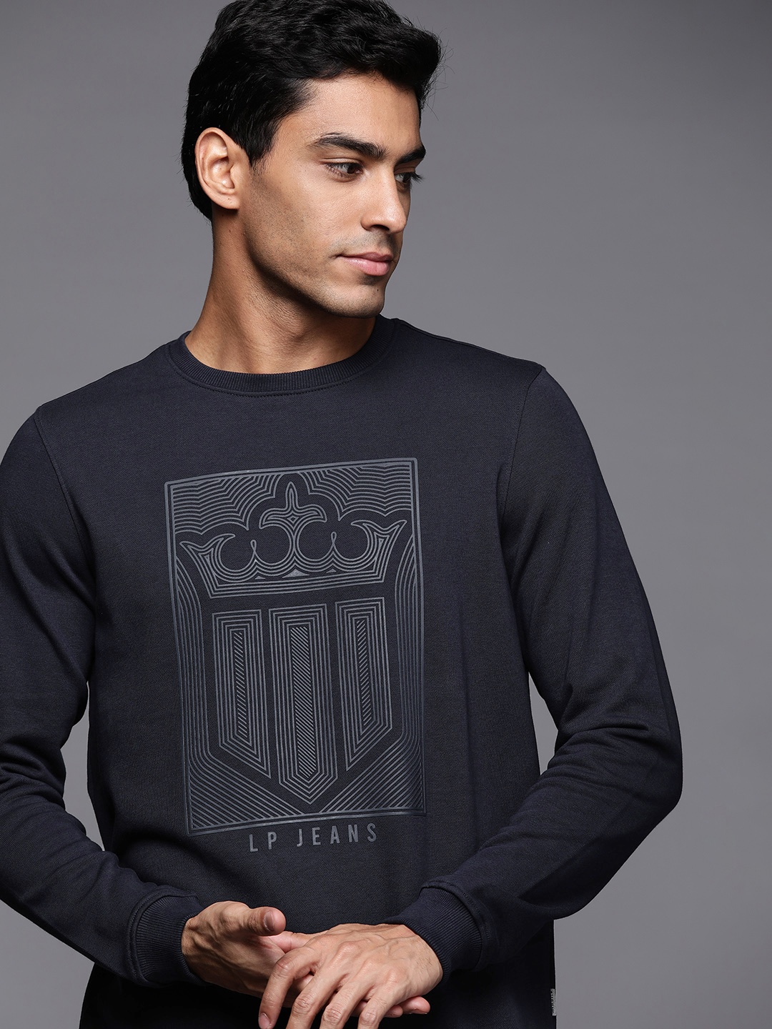 

Louis Philippe Jeans Men Navy Blue Brand Logo Printed Sweatshirt
