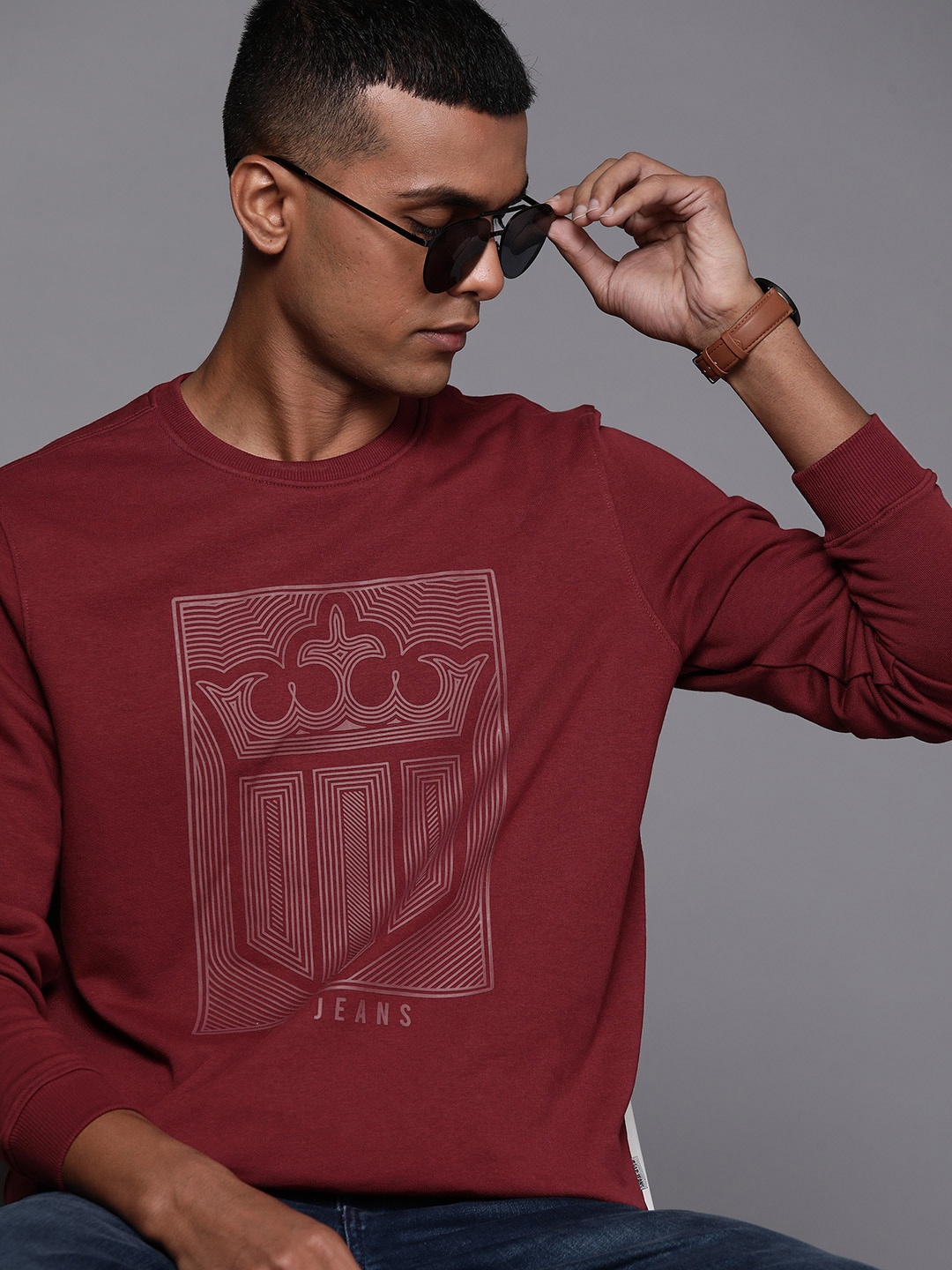 

Louis Philippe Jeans Men Burgundy Printed Sweatshirt