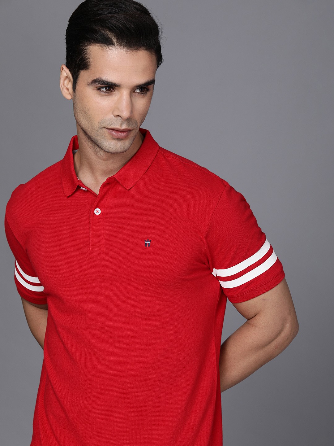 

Louis Philippe Jeans Men Red Solid Polo Collar Pure Cotton Slim Fit T-shirt