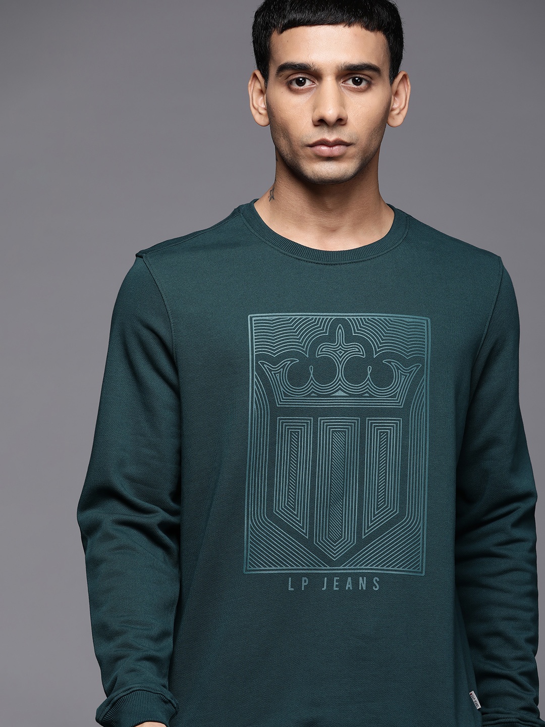 

Louis Philippe Jeans Men Teal Green Brand Logo Printed Sweatshirt