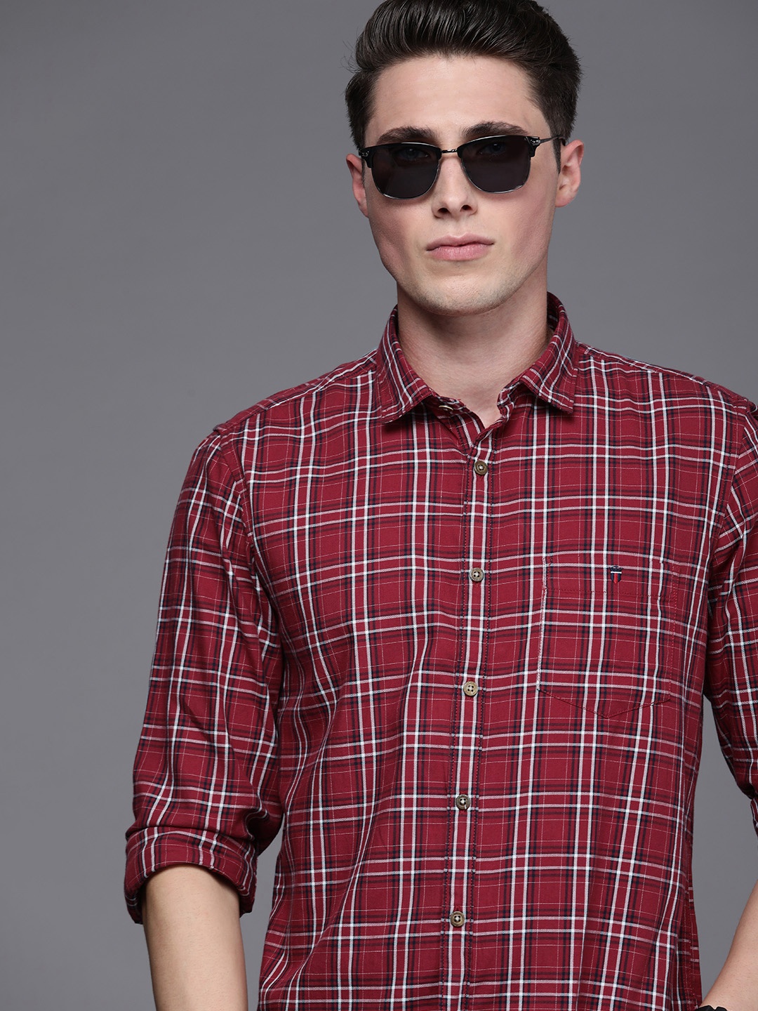 

Louis Philippe Jeans Men Red Super Slim Fit Checked Casual Shirt
