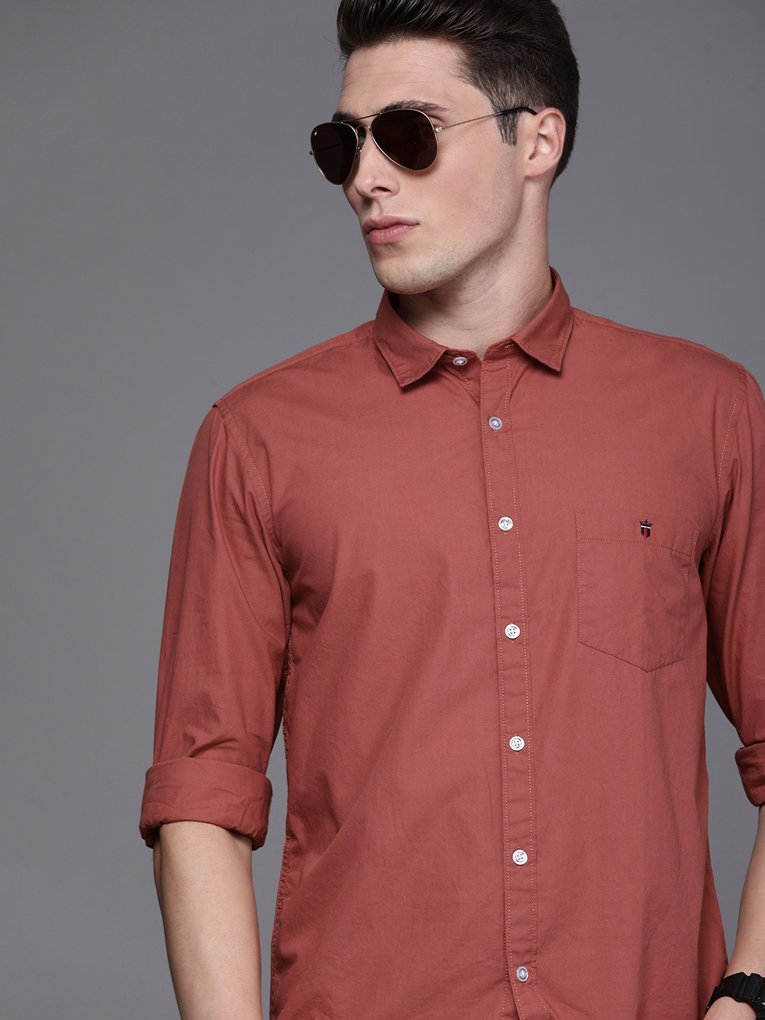 

Louis Philippe Jeans Men Rust Red Super Slim Fit Casual Shirt