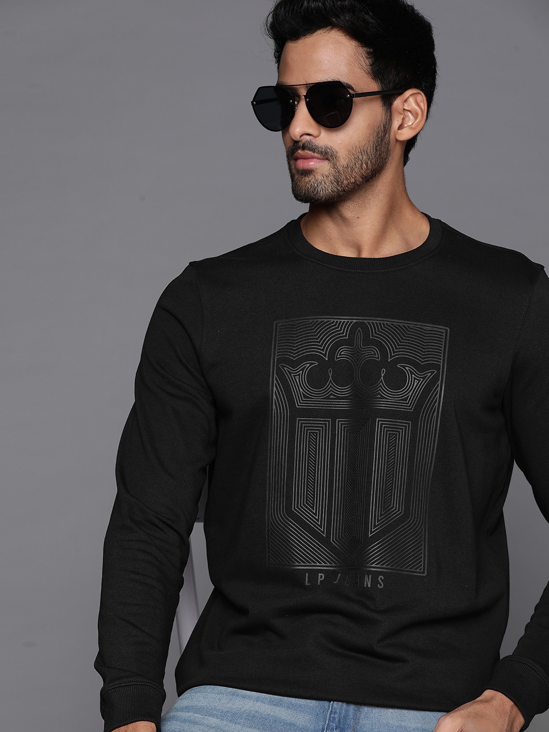 

Louis Philippe Jeans Men Black Printed Sweatshirt