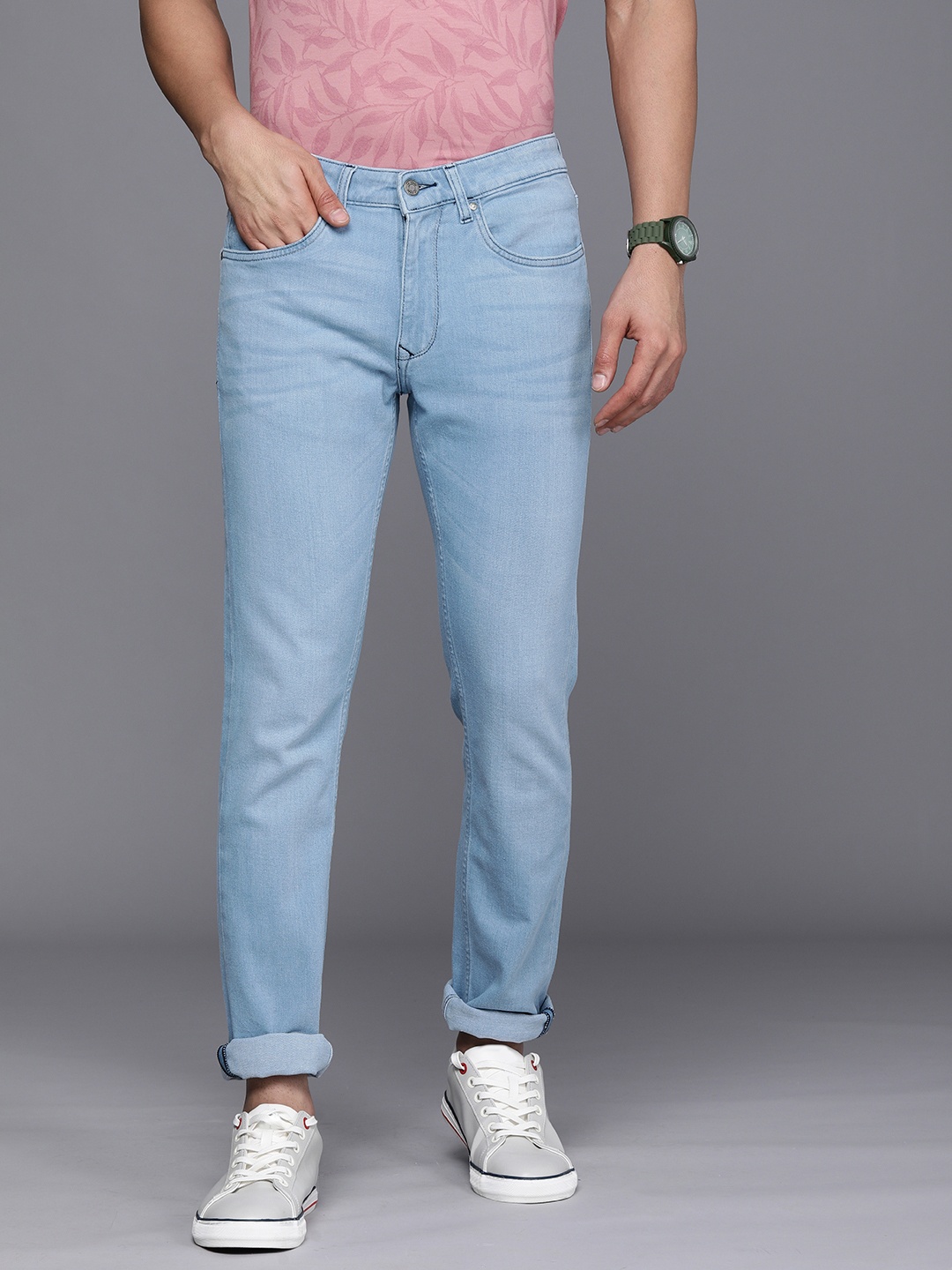 

Louis Philippe Jeans Men Blue Super Slim Fit Mid-Rise Heavy Fade Stretchable Jeans
