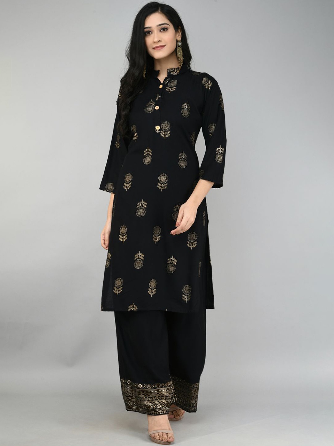 

Queenswear Creation Women Black Ethnic Motifs Printed Kurti with Palazzos