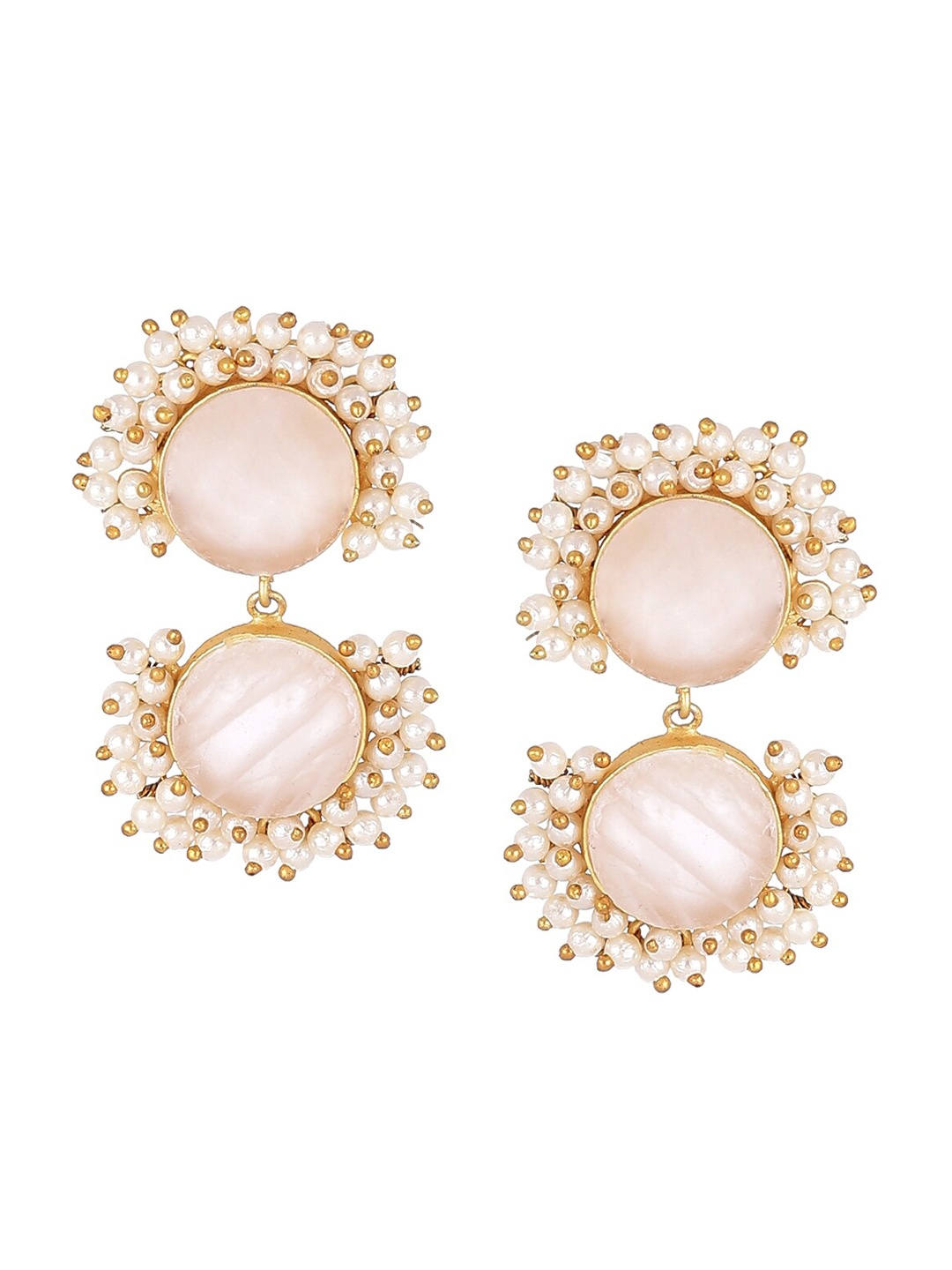 

Biba Off White & Gold Toned Meenakari Circular Drop Earrings