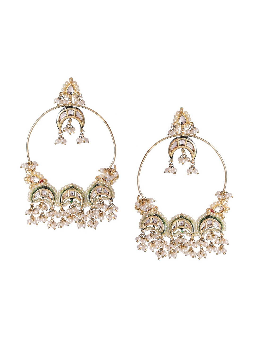 

Biba Gold-Plated Green & White Contemporary Jhumkas Earrings