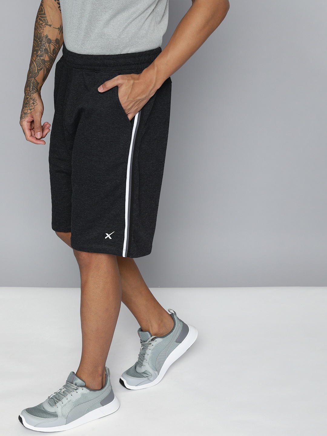 

HRX by Hrithik Roshan Men Charcoal Striped Shorts