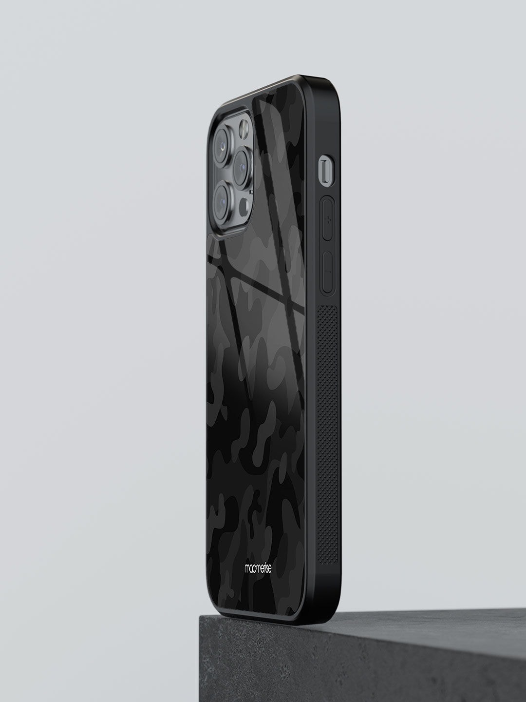

macmerise Black Printed Camo Glass iPhone 12 Pro Max Back Case