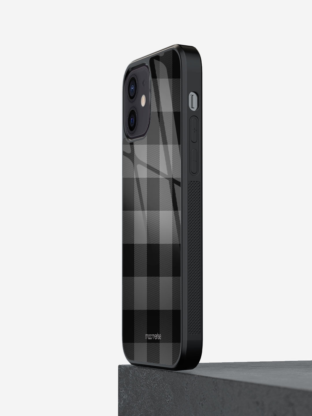 

macmerise Black Printed Checkmate Glass iPhone 12 Back Case