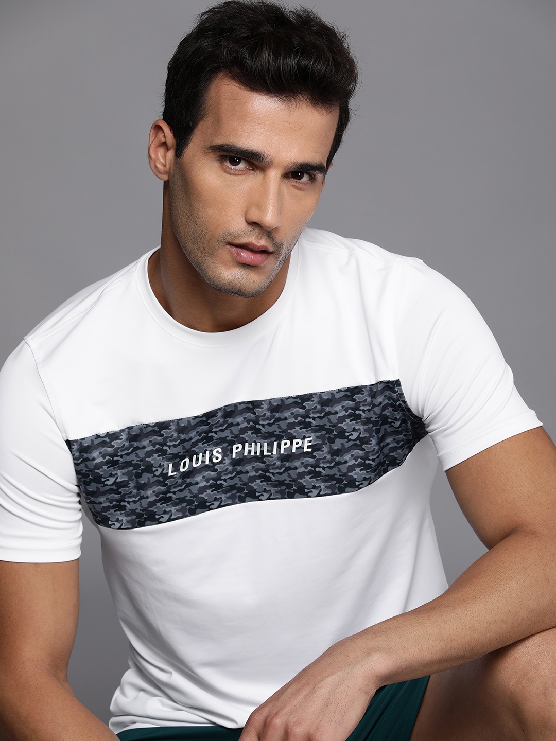 

Louis Philippe ATHPLAY Men White Brand Logo Printed Slim Fit T-shirt
