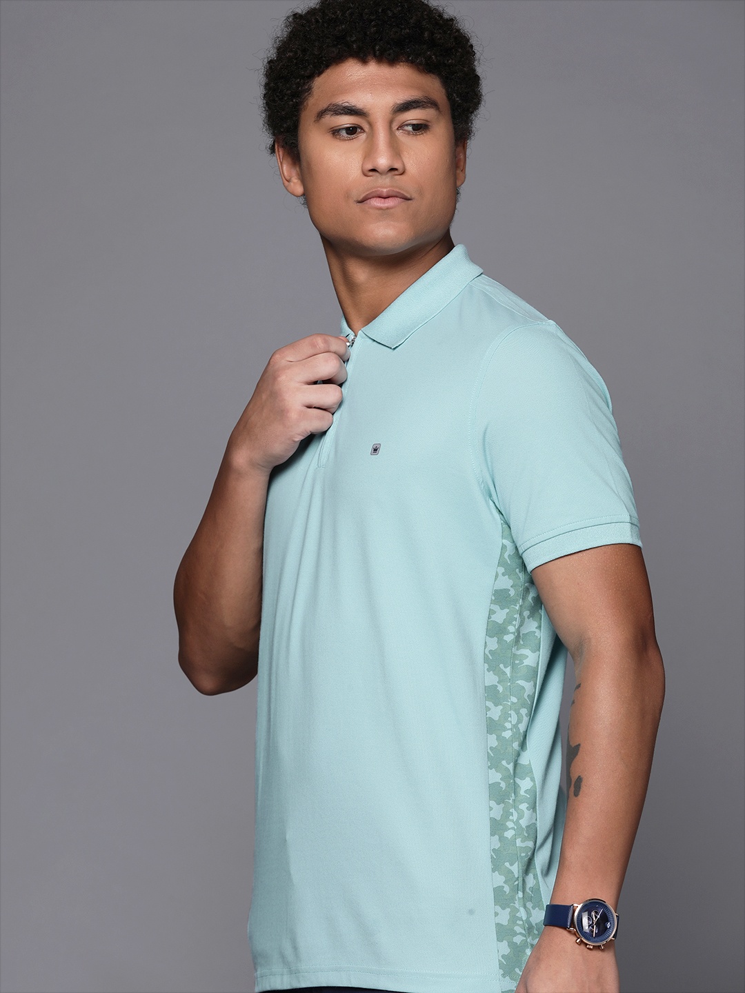 

Louis Philippe ATHPLAY Men Blue Polo Collar T-shirt