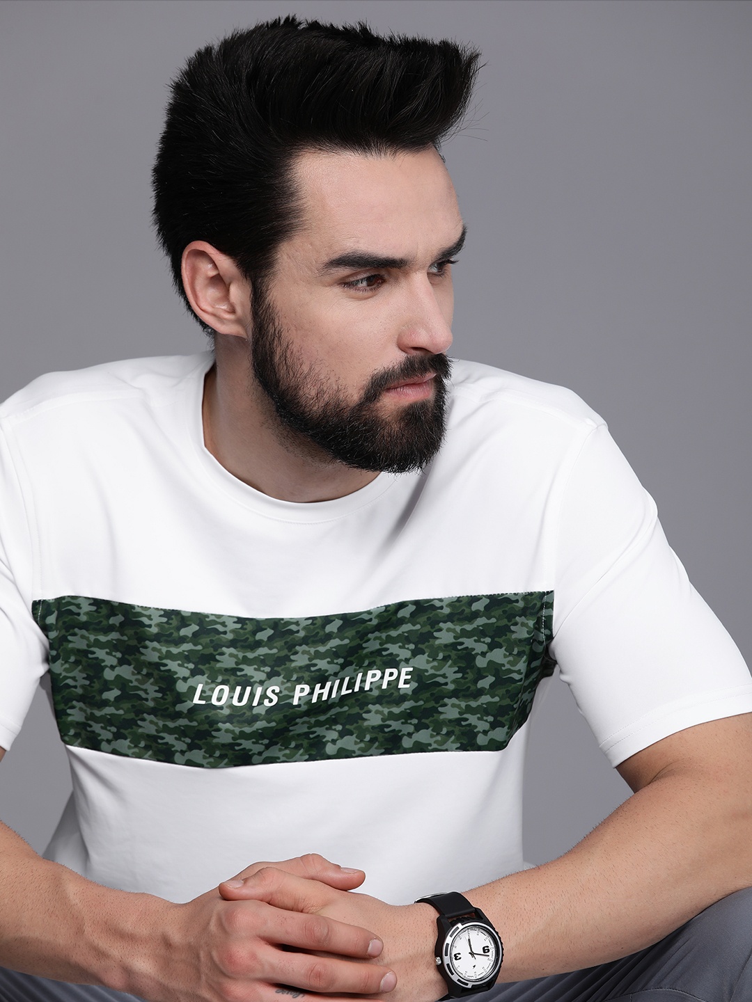 

Louis Philippe ATHPLAY Men White Brand Logo Printed Slim Fit T-shirt